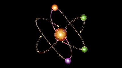 Colorful Representation of Atom with Electrons Orbiting Nucleus