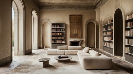 Modern living room with clean, minimal design and natural light, embodying simplicity and elegance.