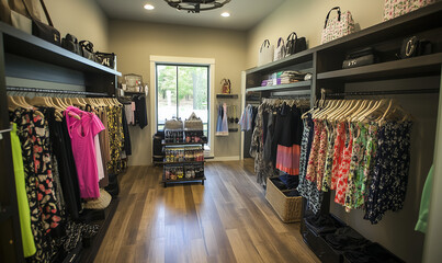 Trendy fashionable attire showcased elegantly across a chic boutique setting exuding contemporary retail sophistication vibrance