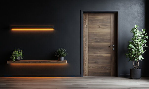 Industrial-style apartment featuring a dark grey wall, merging modern minimalism with uniquely urban architectural sophistication