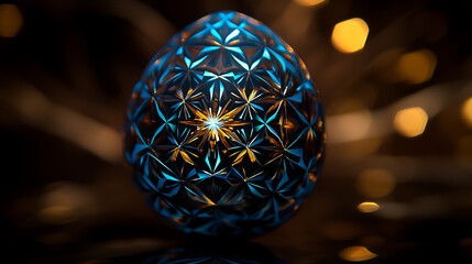 Obraz premium Luminous Easter Egg with Geometric Facets and Golden Reflections a Captivating Spring Time Art Piece