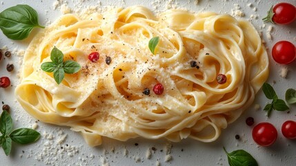 Delicious Fettuccine Pasta with Fresh Ingredients and Seasoning. Generative AI