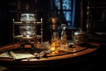 A Glass and Metal Apparatus Glistens Illuminatingly upon a Table