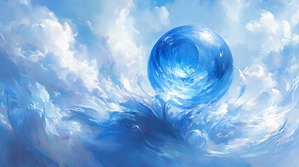 Serene Blue Orb Floats Gently Amidst Dreamlike Clouds. AI Generated