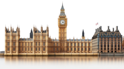 Westminster's Majesty: A detailed view of the iconic Big Ben and the Palace of Westminster, rendered in a realistic style.