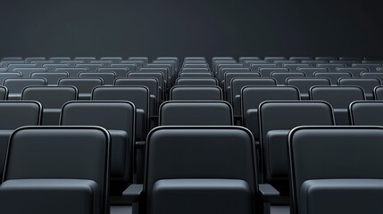 Rows of Empty Modern Chairs in a Dark Theater Setting