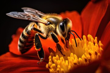 An Industrious Bee Diligently Collects Pollen from the Vibrant Petals of a Blooming Plant
