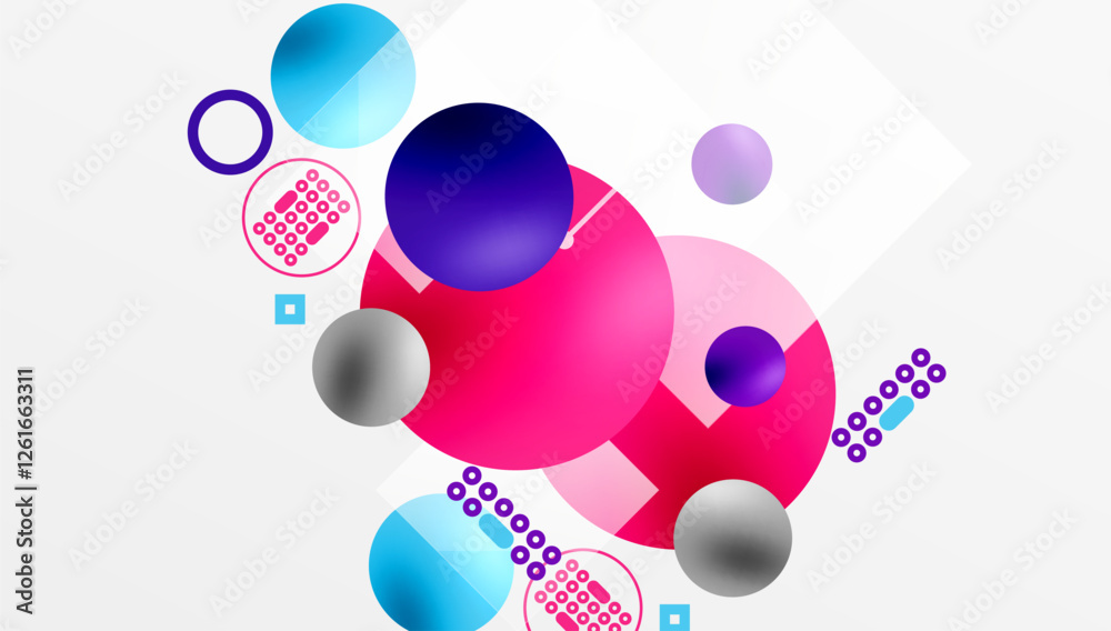 Poster Minimalistic abstract vector design, layered geometric shapes circles, squares, and triangles with soft pastel gradients and semi-transparent effects. Perfect for contemporary use