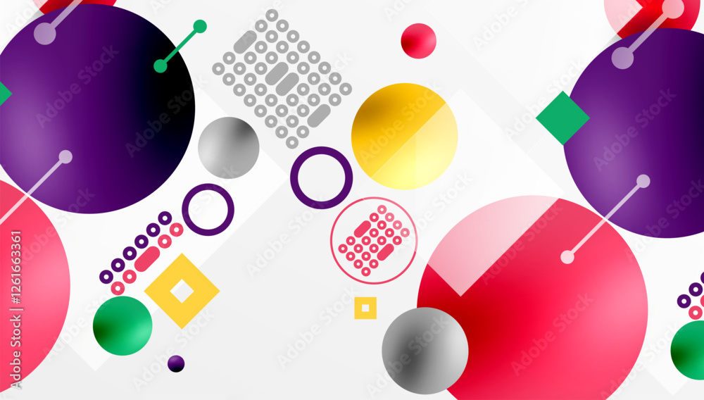 Poster Minimalistic abstract vector design, layered geometric shapes circles, squares, and triangles with soft pastel gradients and semi-transparent effects. Perfect for contemporary use