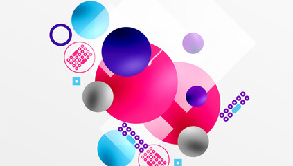 Minimalistic abstract vector design, layered geometric shapes circles, squares, and triangles with soft pastel gradients and semi-transparent effects. Perfect for contemporary use