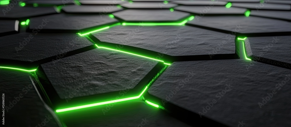 Poster hexagonal pattern lit with neon green