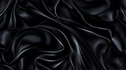 Fototapeta premium Luxurious Black Silk Fabric Shimmering Elegantly Abstract Dark Cloth Texture Background Design