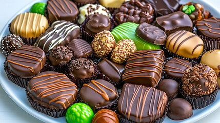 Luxurious Assortment of Chocolate Candies Showcase Delectable Gourmet Treats for Connoisseurs Delight