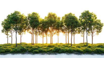 Obraz premium A Forest Embrace: A verdant forest stands in serene splendor, with the sun gently illuminating the tops of the trees and a soft, inviting light filtering through the leaves.