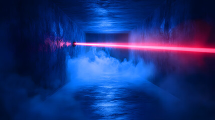 Futuristic Neon Laser Beam Corridor Abstract Blue and Pink Sci-Fi Background