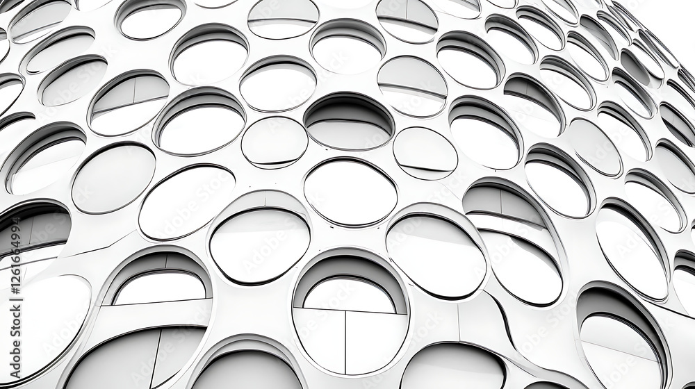 Poster modern architecture facade with circular perforations in an abstract design composition