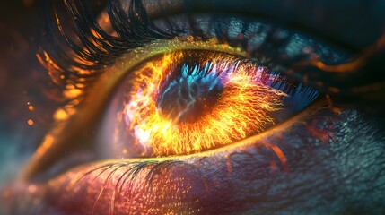 Close up of an eye with a fiery iris
