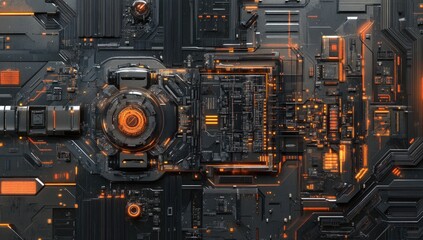Fototapeta premium Futuristic circuit board, glowing, detailed, technological background