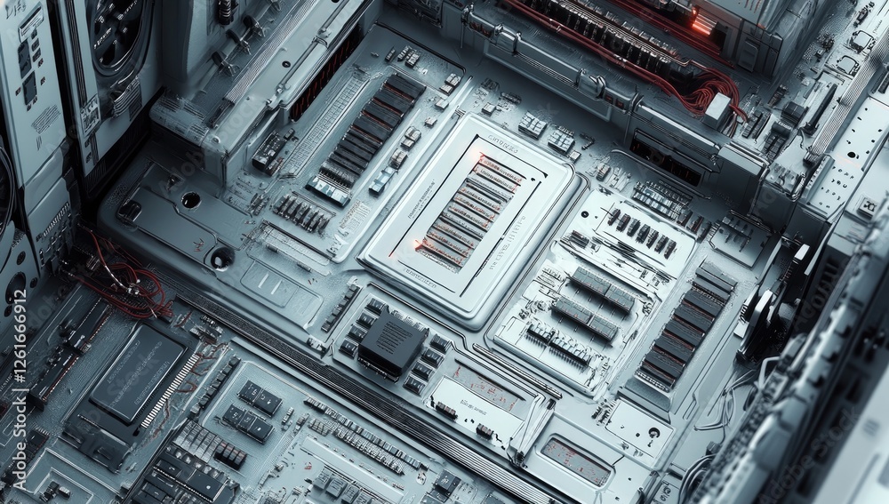 Aufkleber futuristic circuit board intricate system, glowing components, complex technological design