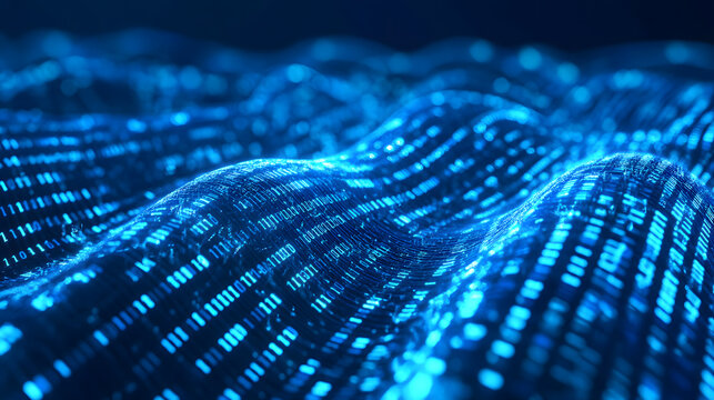 Abstract Digital Data Wave Binary Code Flowing in Blue