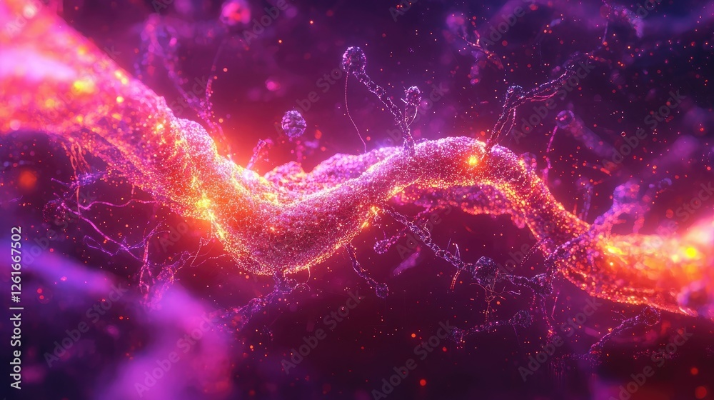 Poster abstract colorful visualization of neurons and synapses in motion