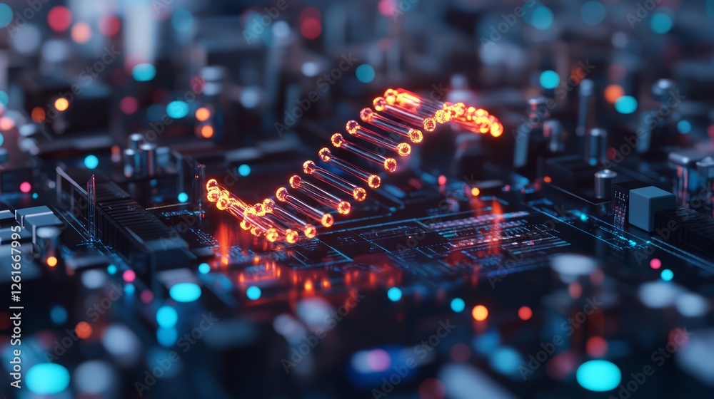 Poster abstract view of a futuristic circuit board with glowing lines, representing advanced technology, da