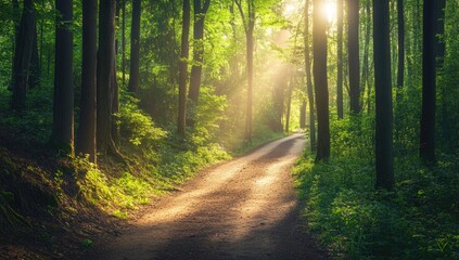 Obraz premium Sunlight path through forest