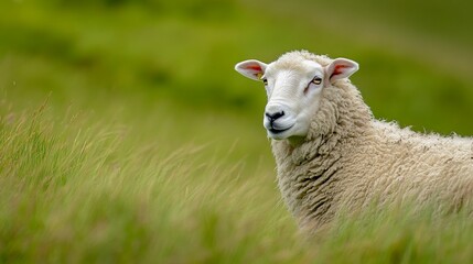 Fototapeta premium Sheep playfully sticking out its tongue, a moment of lighthearted charm.
