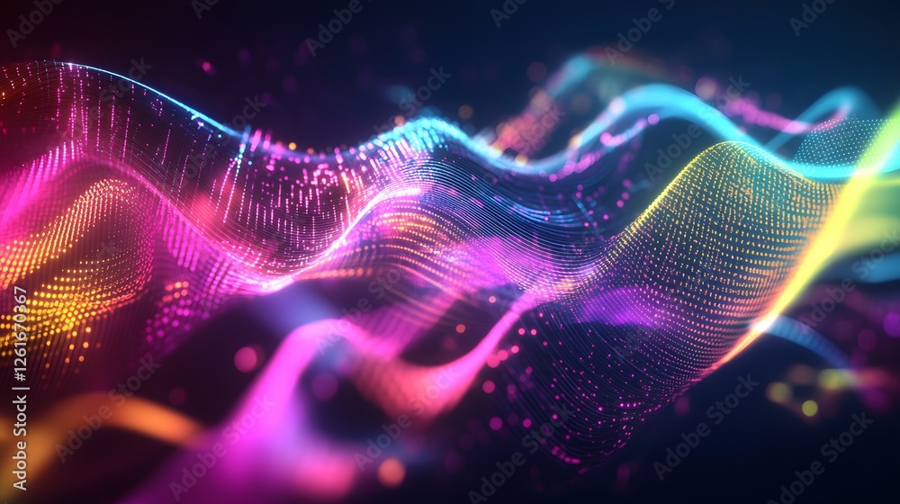 Wall mural luminous multi colored digital waves flow seamlessly in abstract design