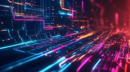 Obraz premium Abstract depiction of electronic circuitry with vibrant colorful lines