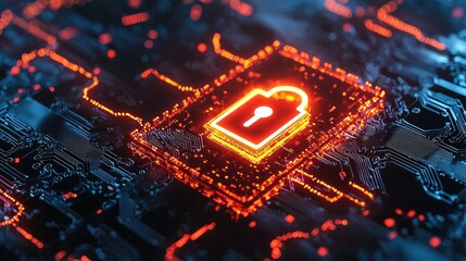 Digital Cybersecurity Concept with Lock and Circuitry Background