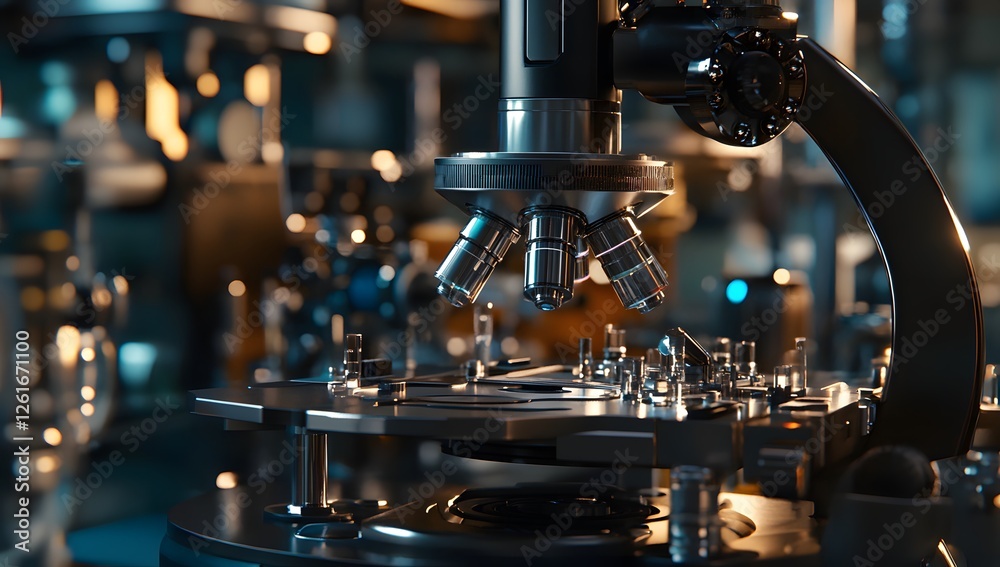 Poster High-tech microscope in a bustling lab setting