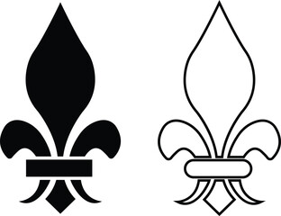 Fleur de Lys symbols or Fleur de Lis vector icon set ornament Silhouette isolated on transparent background. Flower Lily Royal Medieval Heraldic french symbol. Classic emblems flower art pattern.