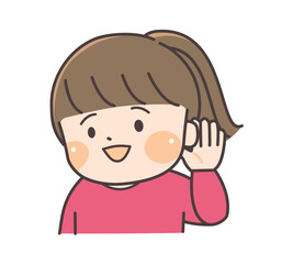 Obraz premium 笑顔で左手を耳に当てている子供