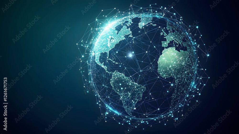 Wall mural digital globe interconnected with a web of glowing blue lines