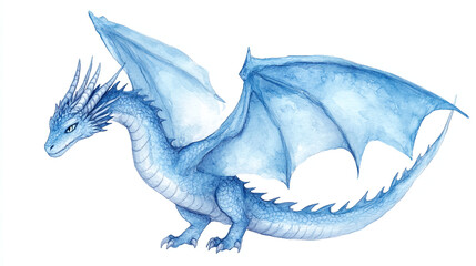 Fototapeta premium Watercolor Painting of a Majestic Blue Dragon