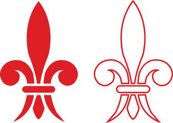 Fleur de Lys symbols or Fleur de Lis vector icon set ornament Silhouette isolated on transparent background. Flower Lily Royal Medieval Heraldic french symbol. Classic emblems flower art pattern.