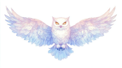 Naklejka premium Enchanted Owl with Wings - Watercolor Art