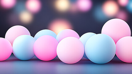 Playful Pastel Orbs Arrangement Against Blurred Bokeh Lights Backdrop in Soft Focus Style