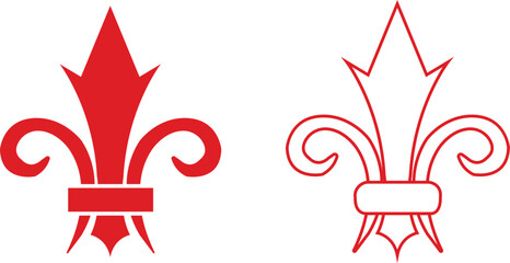 Fleur de Lys symbols or Fleur de Lis vector icon set ornament Silhouette isolated on transparent background. Flower Lily Royal Medieval Heraldic french symbol. Classic emblems flower art pattern.