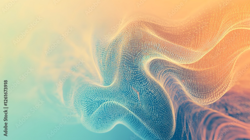 Wall mural abstract wavy patterned surface formed from many tiny glowing spheres