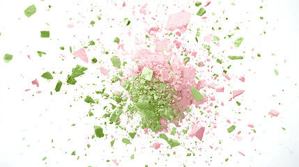Naklejka premium Powder Explosion of Green and Pink Hues on White Background Studio Shot with Sharp Focus