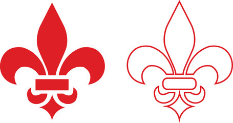 Fleur de Lys symbols or Fleur de Lis vector icon set ornament Silhouette isolated on transparent background. Flower Lily Royal Medieval Heraldic french symbol. Classic emblems flower art pattern.