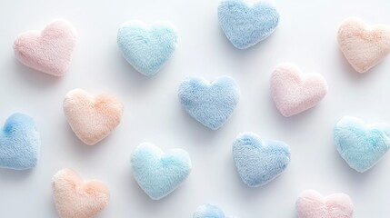 Obraz premium Soft Pastel Heart Plush Toys on a Light Background