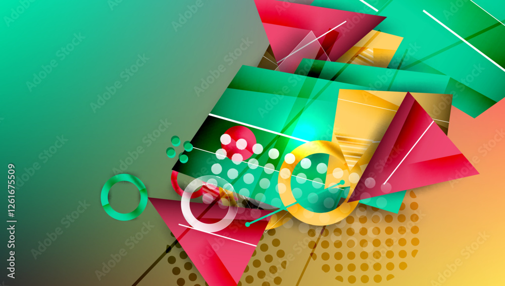 Aufkleber Abstract background - overlapping circles, rectangles, and triangles with vibrant gradients. Semi-transparent shapes create depth and balance