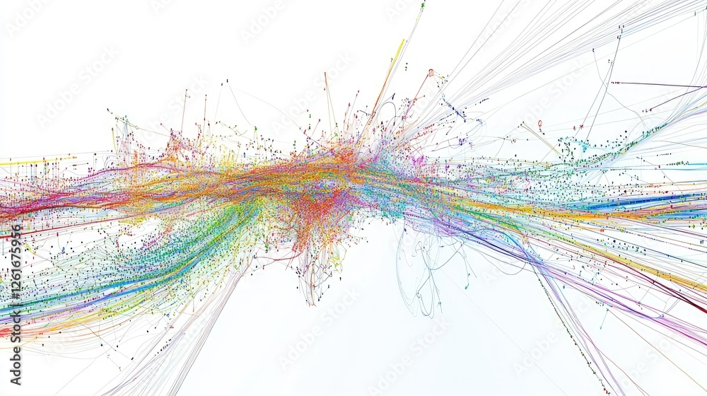 Fototapete Abstract Colorful Data Visualization with Dynamic Lines and Dots
