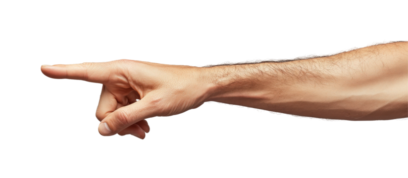 Pointing Finger: A male hand extends, index finger pointed directly ahead, conveying direction, focus, or a call to action. The clear image offers a versatile visual for presentations, websites.