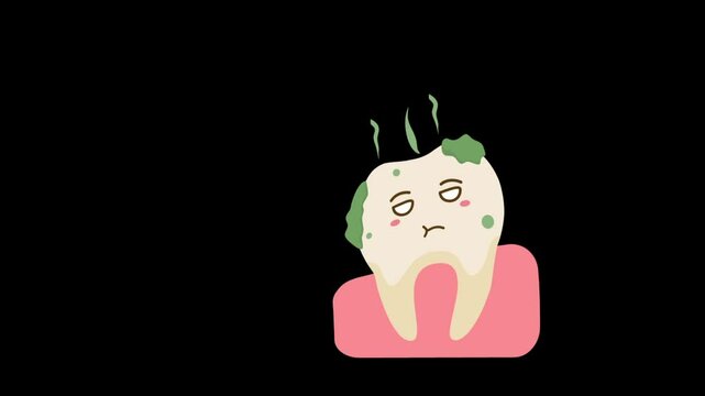 Cartoon teeth with cavities looking sad, Concept of dental health