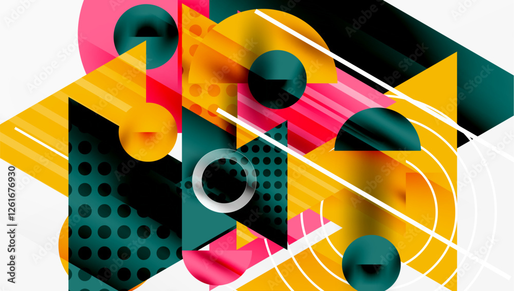 Poster Sleek abstract background - layered triangles with vibrant gradient tones. Semi-transparent shapes add depth and contemporary aesthetic