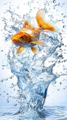 Goldfish splashing in water underwater scene nature photography aquatic environment close-up view vibrant movement